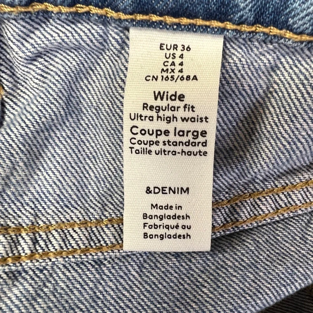 H&M &Denim Jeans Women 4 Blue Denim Wide Ultra High Waist Medium Wash Retro 90s